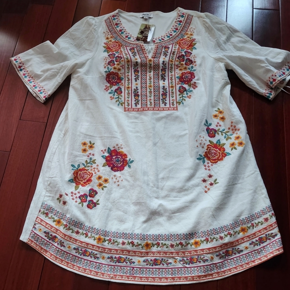 ❗Savanna Jane Floral Embroidered Boho Beachy Shift Dress Size Large❗